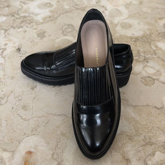 Loeffler Randall Black Leather Wedge Lug Sole Loafers Oxford Shoes - Picture 4 of 14